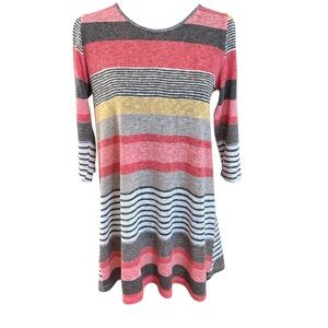 Comfy USA Striped Multicolor 3/4 Sleeve Top